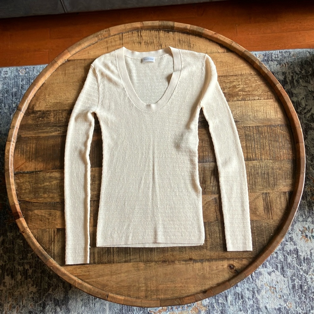 By Malene Birger Long Sleeve Shirt with Open Neck, Side Slit Detail, Hip-Length
